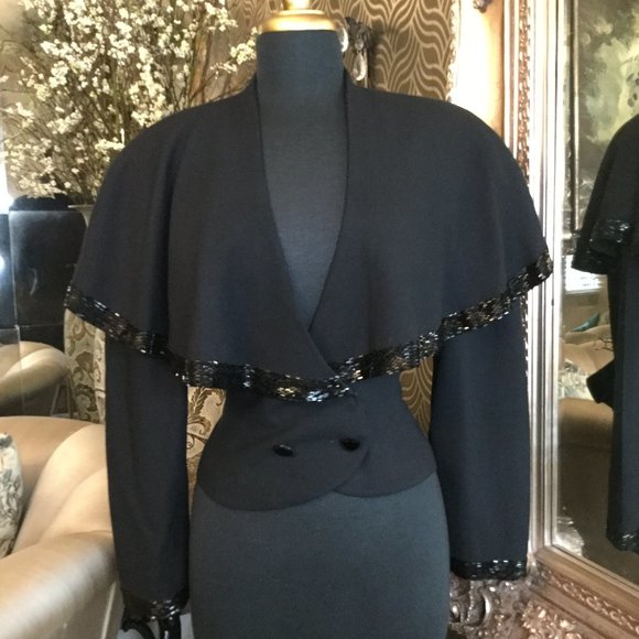 Vintage Pia Rucci black beaded wide collar top - Picture 1 of 7